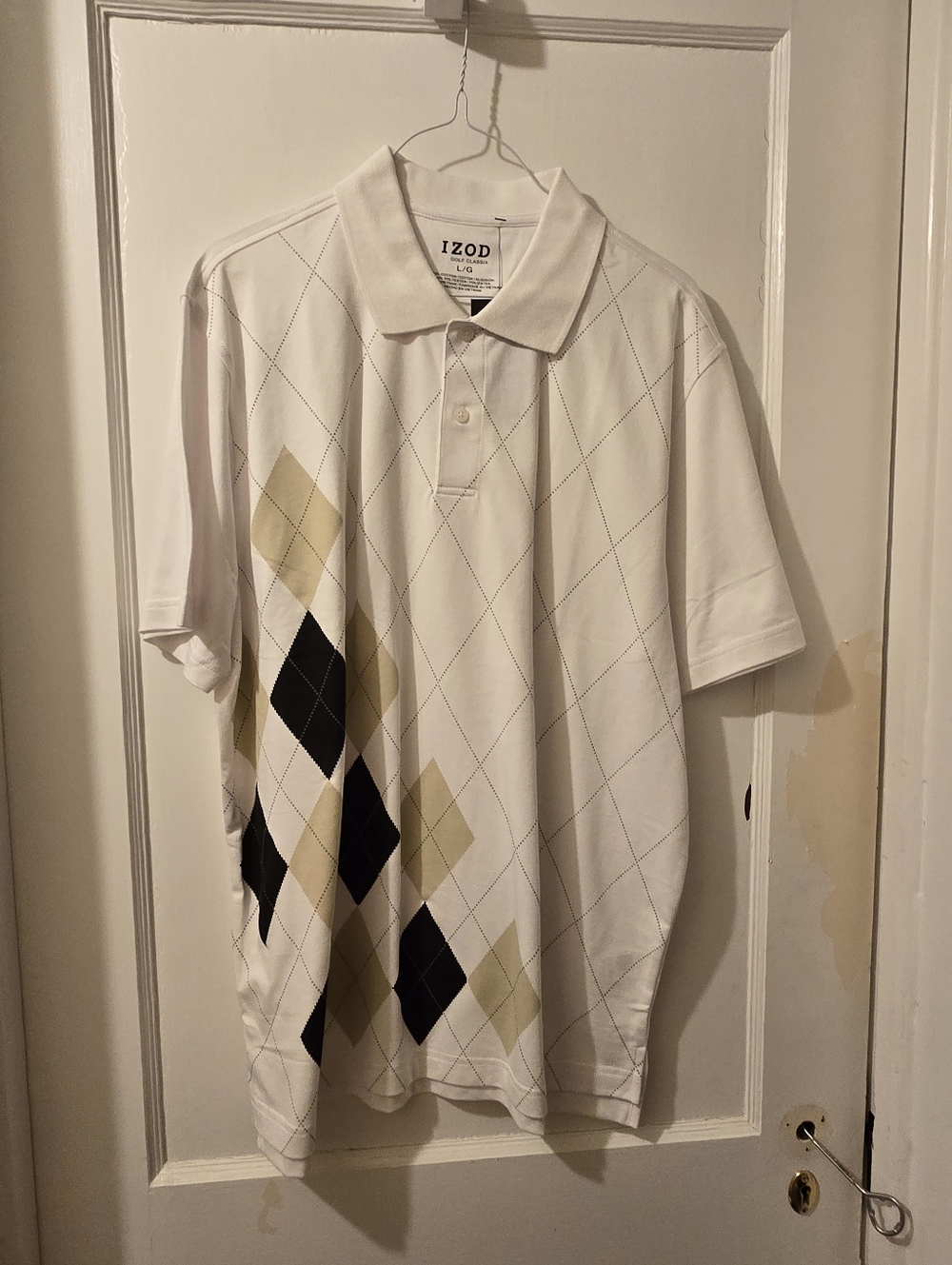 Izod White Polo with Black and Olive Argyle Golf Shirt